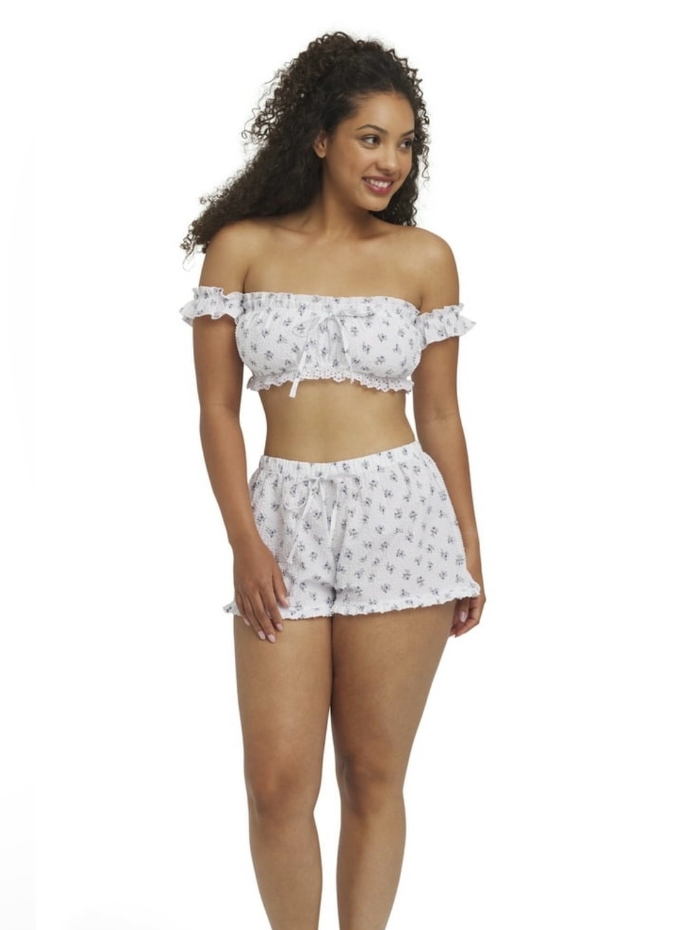New Mills Millie Bobby Brown Off-Shoulder Floral Crop Top & Shorts Sleep Set 2X
